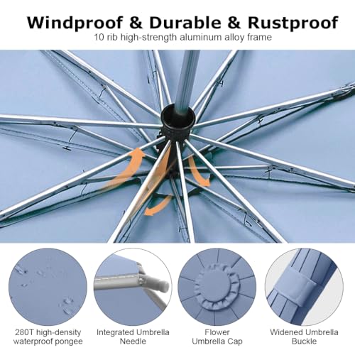 PALAY® 50 Large Umbrella with Reflective Strip Auto 3-Fold Compact Travel Carabiner Handle Reinforced 10 Dual Ribs Sun Protection 99 UV Rain Windproof for Men Women Blue 3 PCS PALAY® 50 Large Umbrella with Reflective Strip Auto 3-Fold Compact Travel Carabiner Handle Reinforced 10 Dual Ribs Sun Protection 99 UV Rain Windproof for Men Women Blue 3 PCS